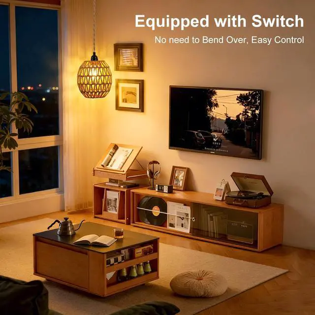 Alt view image 3 of 7 - Plug in Pendant Light Rattan Hanging Lamp - Hanging Lights with Plug in Cord 15ft Pendant Light Fixture with Wicker Lampshade Boho Hanging Lamps for Bedroom Living Room Decor (1-Egg Lampshade)