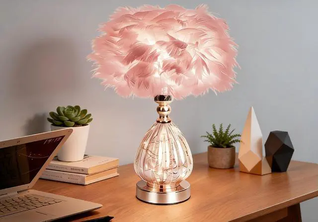 Main image of Feather Lamp with 3 Color Temperatures, LED Flicker-Free Soft Illumination, Modern Decor for Bedroom Home Office Desk, Pink