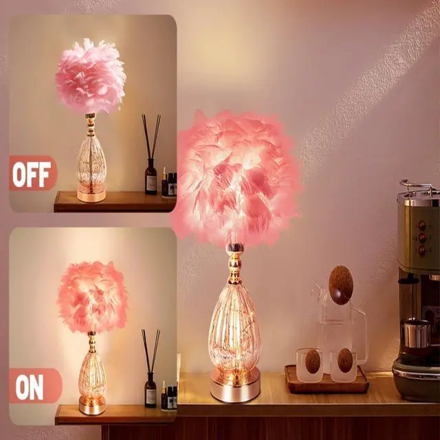 Alt view image 6 of 7 - Feather Lamp with 3 Color Temperatures, LED Flicker-Free Soft Illumination, Modern Decor for Bedroom Home Office Desk, Pink