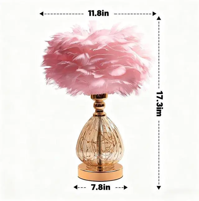 Alt view image 7 of 7 - Feather Lamp with 3 Color Temperatures, LED Flicker-Free Soft Illumination, Modern Decor for Bedroom Home Office Desk, Pink