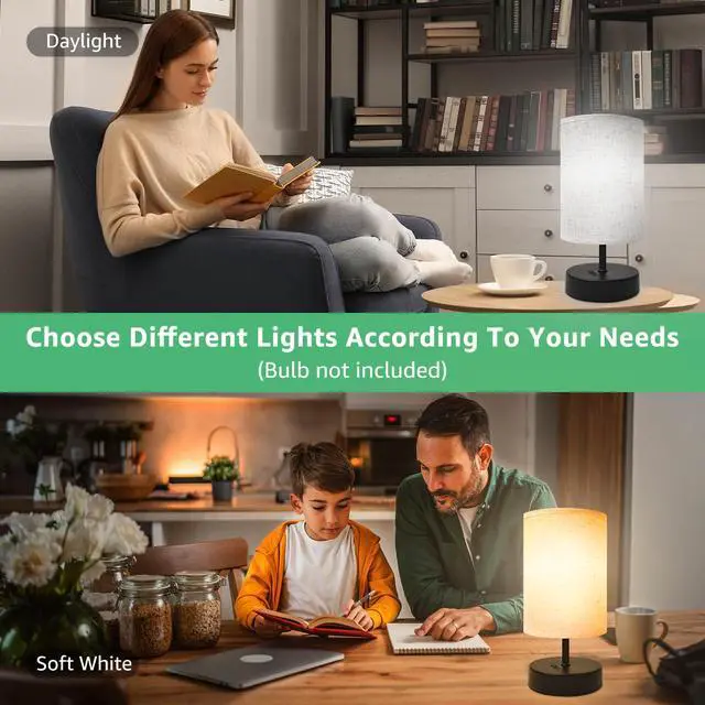 Alt view image 3 of 7 - Small Bedside Lamp, Mini Minimalist Table Lamp with Round Flaxen Fabric Shade, 9 Inch Desk Reading Lamp for Bedroom, Living Room, Office, 1 Pack