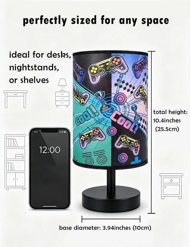 Alt view image 4 of 7 - Gamer Room Decor for Boys, Gaming Lamp 3-Color Boys Table Lamp, 10 x 5.12 Inch Small Linen Desk Lamp with Built-in LED Beads for Boy Bedroom & Gaming Desk Decor