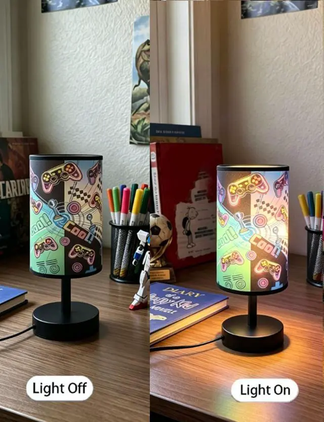 Alt view image 5 of 7 - Gamer Room Decor for Boys, Gaming Lamp 3-Color Boys Table Lamp, 10 x 5.12 Inch Small Linen Desk Lamp with Built-in LED Beads for Boy Bedroom & Gaming Desk Decor