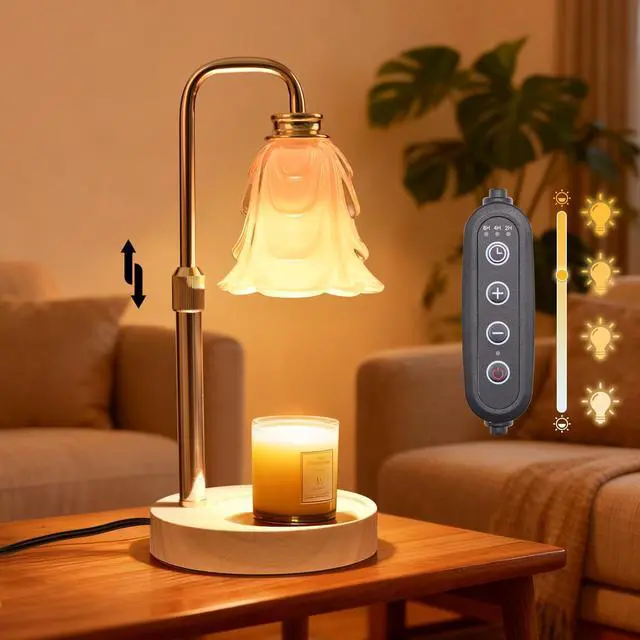 Main image of Flower Candle Warmer Lamp with Timer and Dimmer 4-Level Dimmable Adjustable Height Light Heat Lamp for Jar Candles Modern Cute Home Decor for Living Room Bedroom Gold-Flower