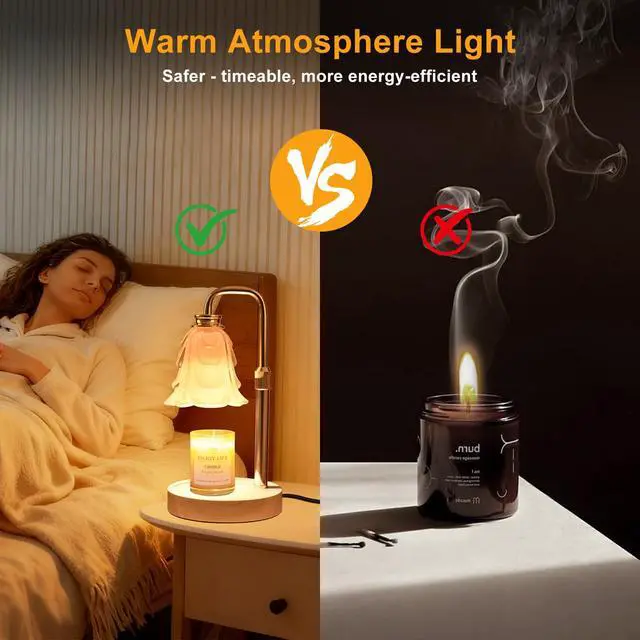 Alt view image 4 of 7 - Flower Candle Warmer Lamp with Timer and Dimmer 4-Level Dimmable Adjustable Height Light Heat Lamp for Jar Candles Modern Cute Home Decor for Living Room Bedroom Gold-Flower