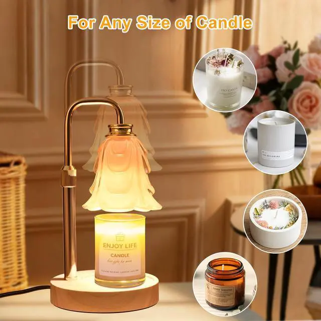 Alt view image 5 of 7 - Flower Candle Warmer Lamp with Timer and Dimmer 4-Level Dimmable Adjustable Height Light Heat Lamp for Jar Candles Modern Cute Home Decor for Living Room Bedroom Gold-Flower
