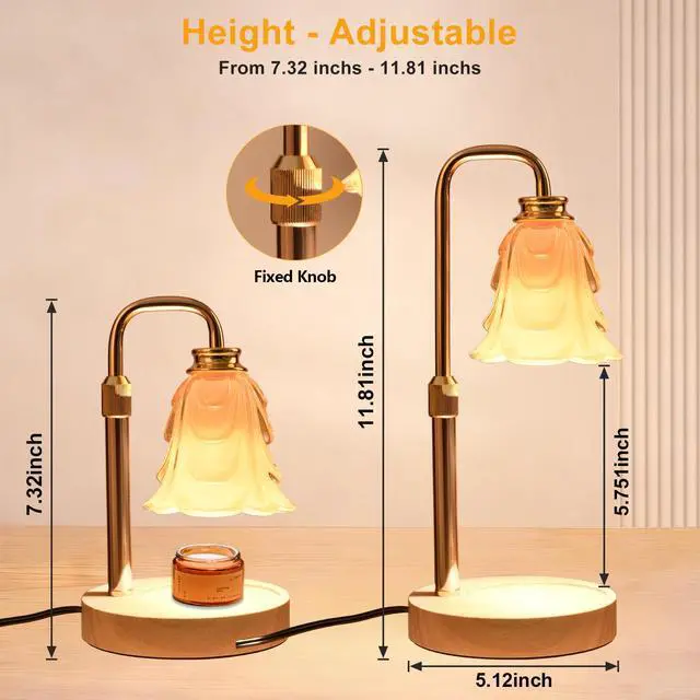 Alt view image 3 of 7 - Flower Candle Warmer Lamp with Timer and Dimmer 4-Level Dimmable Adjustable Height Light Heat Lamp for Jar Candles Modern Cute Home Decor for Living Room Bedroom Gold-Flower