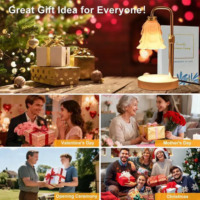 Alt view image 7 of 7 - Flower Candle Warmer Lamp with Timer and Dimmer 4-Level Dimmable Adjustable Height Light Heat Lamp for Jar Candles Modern Cute Home Decor for Living Room Bedroom Gold-Flower