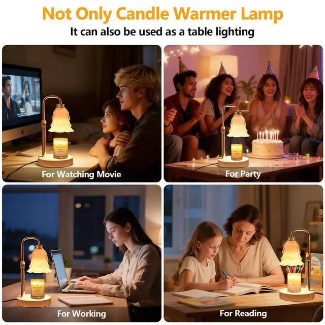 Alt view image 6 of 7 - Flower Candle Warmer Lamp with Timer and Dimmer 4-Level Dimmable Adjustable Height Light Heat Lamp for Jar Candles Modern Cute Home Decor for Living Room Bedroom Gold-Flower