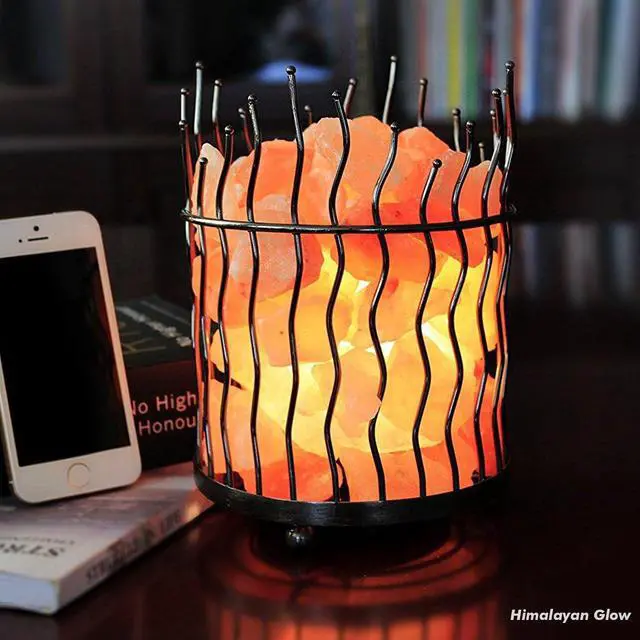 Alt view image 2 of 4 - Pillar style Salt Basket Lamp with salt chunks, Himalayan Salt lamp with Touch Dimmer Control, Amber Glow, Idle for Home, Offices, and Dorm Decor