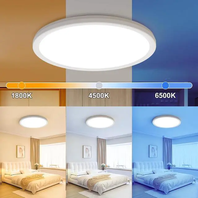 Alt view image 2 of 7 - 12 Inch LED Ceiling Light Dimmable - 24W 2400LM Modern Hardwiring Ceiling Lamp with Remote - 6W Night Light Warm - LED Flush Mount Ceiling Lights for Bedroom Kitchen Living Room Round (White)