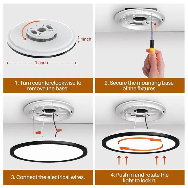 Alt view image 6 of 7 - 12 Inch LED Ceiling Light Dimmable - 24W 2400LM Modern Hardwiring Ceiling Lamp with Remote - 6W Night Light Warm - LED Flush Mount Ceiling Lights for Bedroom Kitchen Living Room Round (White)