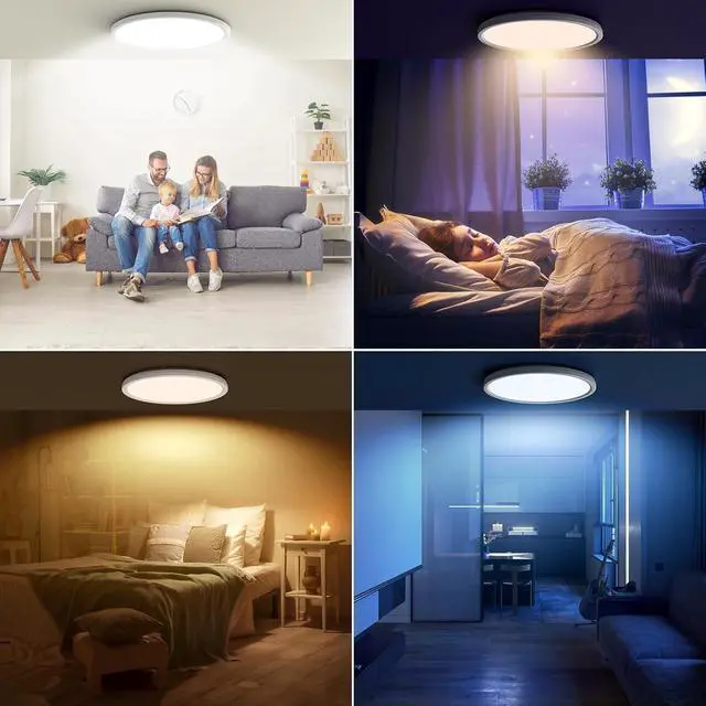 Alt view image 5 of 7 - 12 Inch LED Ceiling Light Dimmable - 24W 2400LM Modern Hardwiring Ceiling Lamp with Remote - 6W Night Light Warm - LED Flush Mount Ceiling Lights for Bedroom Kitchen Living Room Round (White)