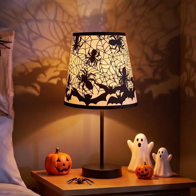 Main image of Halloween Lamps Decoration Spider Web Bat Gothic Table Lamp for Halloween Bedroom Decor Nightstand Desk Bookshelf LED Night Light for Home Room Bedside Lamps with USB Switch Cable