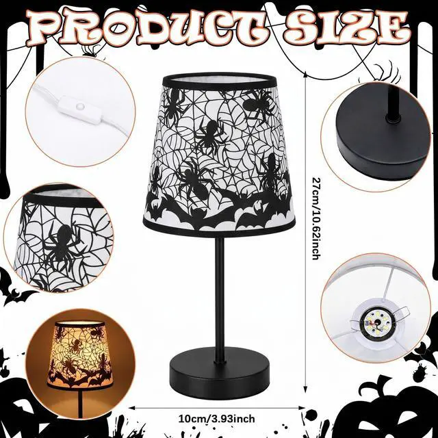 Alt view image 2 of 7 - Halloween Lamps Decoration Spider Web Bat Gothic Table Lamp for Halloween Bedroom Decor Nightstand Desk Bookshelf LED Night Light for Home Room Bedside Lamps with USB Switch Cable