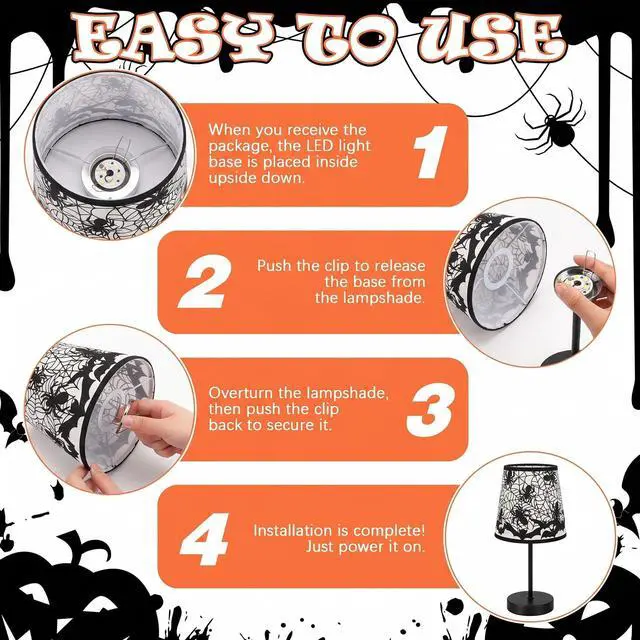 Alt view image 5 of 7 - Halloween Lamps Decoration Spider Web Bat Gothic Table Lamp for Halloween Bedroom Decor Nightstand Desk Bookshelf LED Night Light for Home Room Bedside Lamps with USB Switch Cable