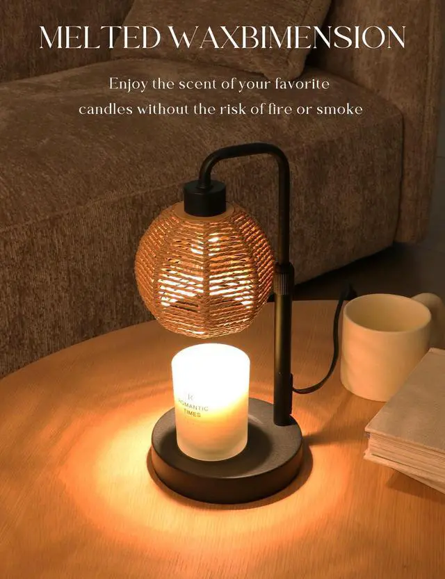 Alt view image 2 of 7 - Candle Warmer Lamp with Timer Dimmable, Natural Weaving Boho Electric Candle Lamp, Wax Warmer Lamp for Mothers Day Gifts for Mom, House Warming Gifts New Home Decor