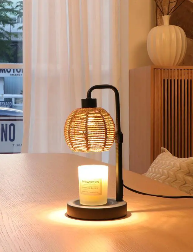 Alt view image 6 of 7 - Candle Warmer Lamp with Timer Dimmable, Natural Weaving Boho Electric Candle Lamp, Wax Warmer Lamp for Mothers Day Gifts for Mom, House Warming Gifts New Home Decor