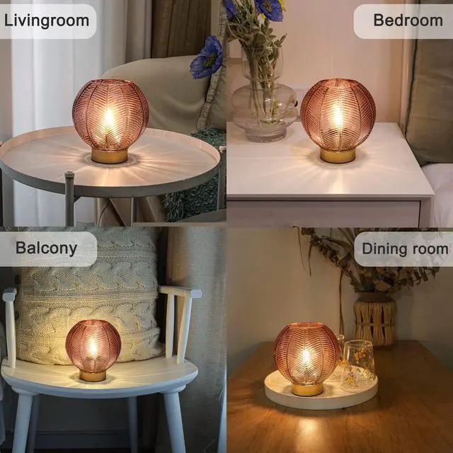 Alt view image 7 of 7 - Battery Powered Lamp, Cordless Table Lamps Battery Operated Lamp for Bedside Nightstand, Small Lamps for Living Room Decorative Table Bedroom-Red