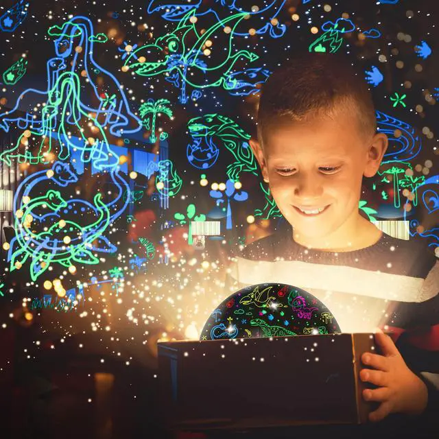 Alt view image 2 of 7 - Dinosaur Night Light Projector for Kids, 360° Rotating Dino Projection Lamp Star Projector for Bedroom Ceiling, Toddler Night Light with Timer, Birthday Gift for Boys, Dinosaur Toys for Kids Ages 3-5