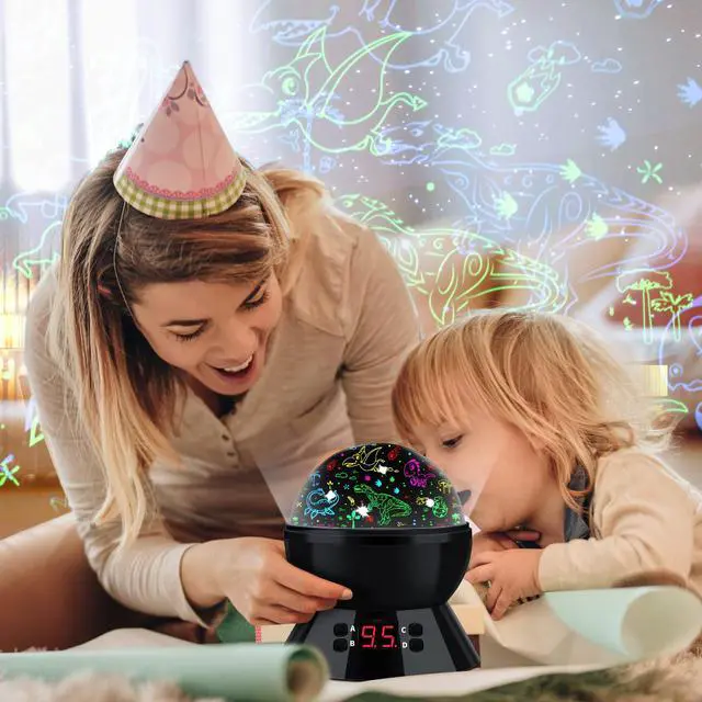 Alt view image 5 of 7 - Dinosaur Night Light Projector for Kids, 360° Rotating Dino Projection Lamp Star Projector for Bedroom Ceiling, Toddler Night Light with Timer, Birthday Gift for Boys, Dinosaur Toys for Kids Ages 3-5