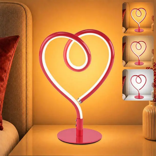 Main image of Red Table Lamp 3CCT 2700K 4000K 6500K Stepless Dimmable Heart Lamp, Touch Control Aluminum Bedside Lamps with USB Adapter, for Bedroom,Girls Room,Nightstand,Desk