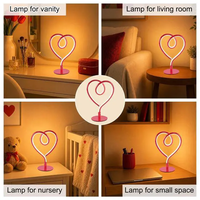 Alt view image 3 of 7 - Red Table Lamp 3CCT 2700K 4000K 6500K Stepless Dimmable Heart Lamp, Touch Control Aluminum Bedside Lamps with USB Adapter, for Bedroom,Girls Room,Nightstand,Desk