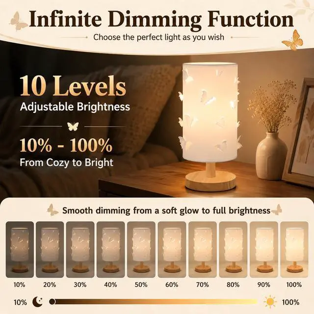 Alt view image 3 of 7 - 3D Butterfly Table Lamp,Cute Princess Lamp,LED Desk Lamp for Kids Room