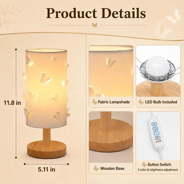 Alt view image 4 of 7 - 3D Butterfly Table Lamp,Cute Princess Lamp,LED Desk Lamp for Kids Room