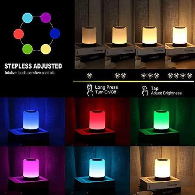 Alt view image 6 of 7 - Bedside Lamp, Touch Lamp for Bedrooms, Table Lamp with Dimmable Warm Light, Rechargeable Portable Touch Sensor LED Color Changing RGB Night Light, Best Gifts for Baby, Teens, Kids Adults