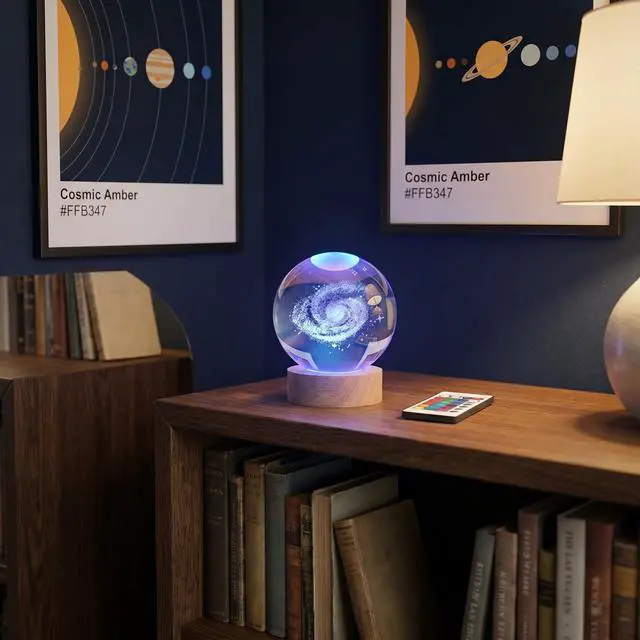 Alt view image 6 of 7 - Large 3D Galaxy Crystal Ball Night Light, Crystal Lamp 16 Color Changing with Remote Control for Bedroom Decor, Ideal Birthday Gift for Teens Boys and Girls, Galaxy Model