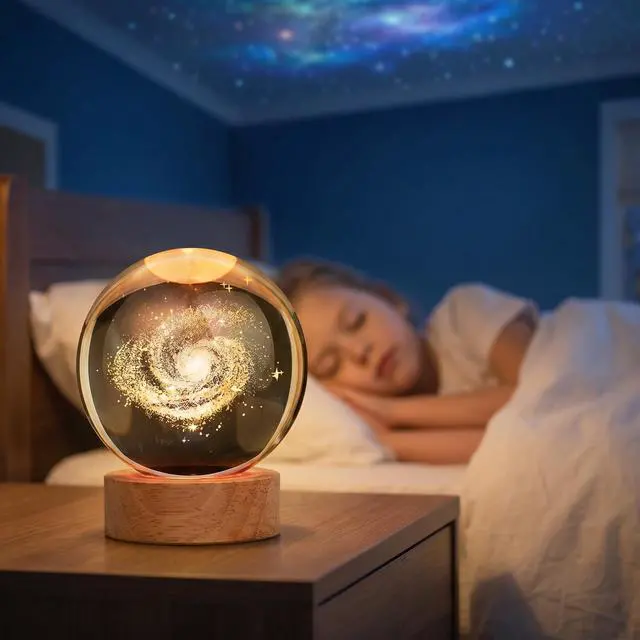 Alt view image 7 of 7 - Large 3D Galaxy Crystal Ball Night Light, Crystal Lamp 16 Color Changing with Remote Control for Bedroom Decor, Ideal Birthday Gift for Teens Boys and Girls, Galaxy Model