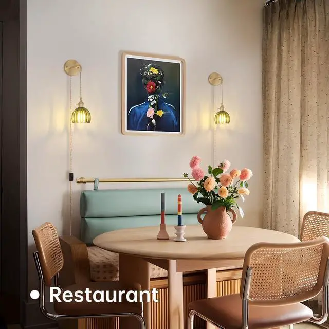 Alt view image 4 of 7 - Vintage Wall Sconce Wall Lamp with Green Tulip Glass Shade Hanging Wall Sconce with 4.9FT Plug in Cord, Modern Wall Lamp Fixtures Decor for Bedside Bedroom Indoor Doorway