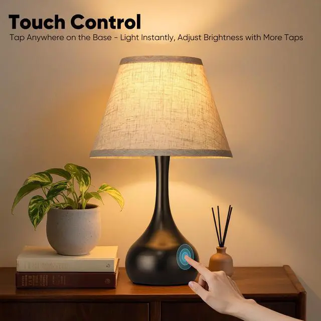 Alt view image 2 of 7 - Touch Table Lamp for Bedroom 1Pack, 3-Way Dimmable Bedside Lamp for Nightstand, Farmhouse Metal Desk Lamp with Linen Shade for Living Room, Kids Reading, Dorm, Home Office Decor, Bulb Included