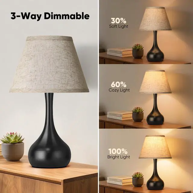 Alt view image 3 of 7 - Touch Table Lamp for Bedroom 1Pack, 3-Way Dimmable Bedside Lamp for Nightstand, Farmhouse Metal Desk Lamp with Linen Shade for Living Room, Kids Reading, Dorm, Home Office Decor, Bulb Included