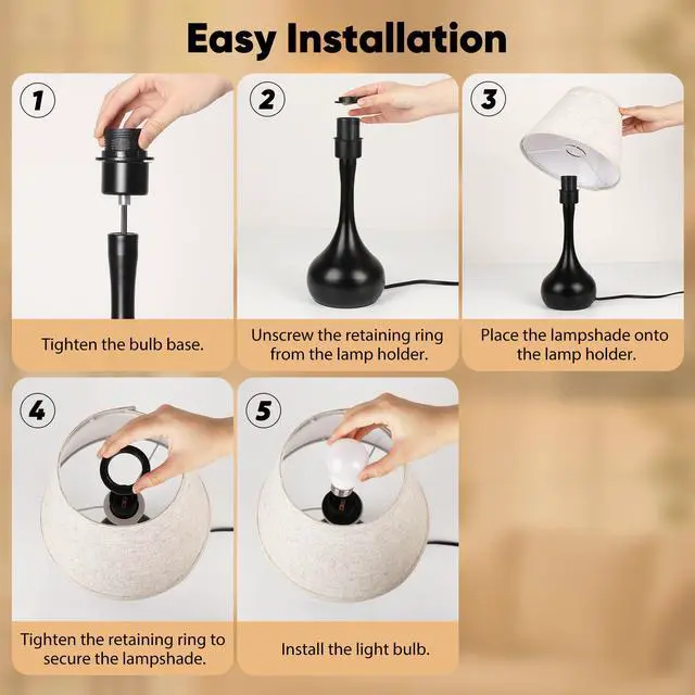 Alt view image 7 of 7 - Touch Table Lamp for Bedroom 1Pack, 3-Way Dimmable Bedside Lamp for Nightstand, Farmhouse Metal Desk Lamp with Linen Shade for Living Room, Kids Reading, Dorm, Home Office Decor, Bulb Included