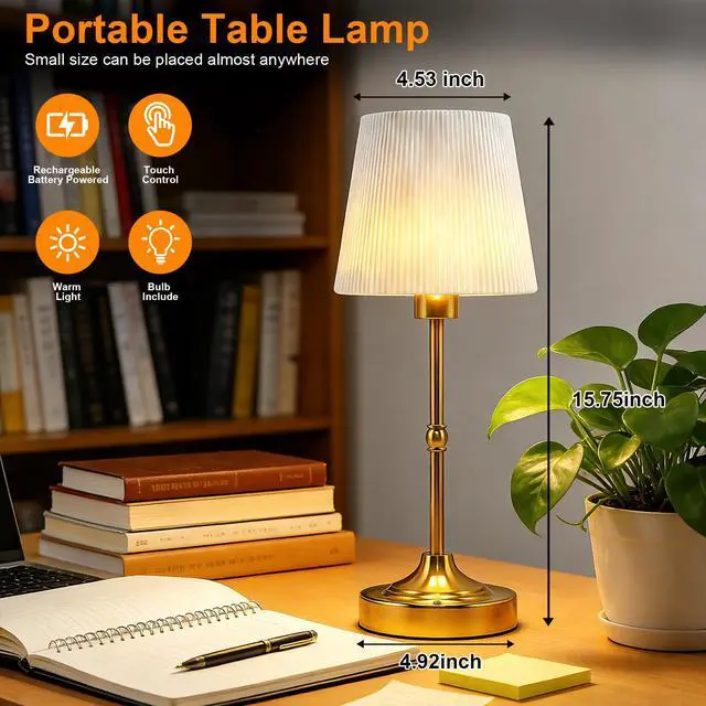 Alt view image 2 of 7 - Cordless LED Table Lamp with Dimmer,5200mAh Rechargeable Battery for Decor