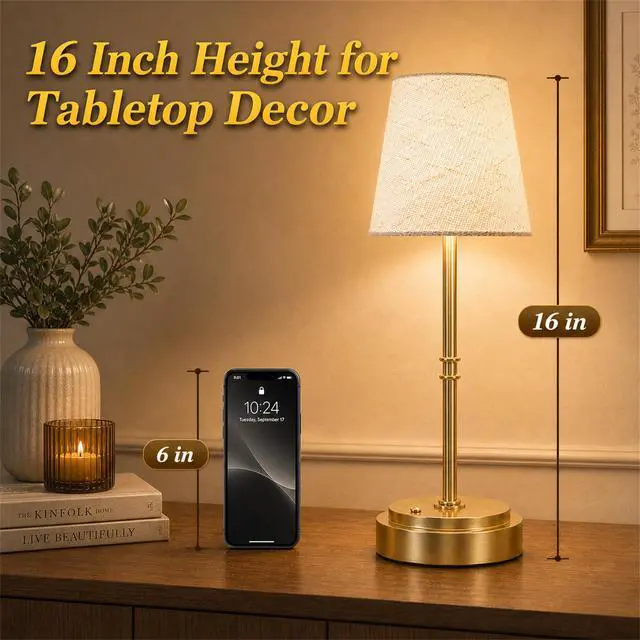 Alt view image 4 of 7 - Rechargeable Cordless Table Lamp, Battery Operated Bedside Lamp, Gold