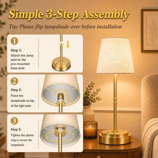 Alt view image 5 of 7 - Rechargeable Cordless Table Lamp, Battery Operated Bedside Lamp, Gold