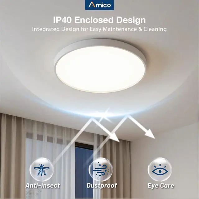 Alt view image 5 of 7 - 1 Pack 12 Inch LED Flush Mount Ceiling Light, 5CCT Color Selectable, Flat & Super Slim Dimmable Round Light Fixture, 2400LM Bright Low Profile Ceiling Lamps for Bedroom Kitchen Hallway, ETL/FCC