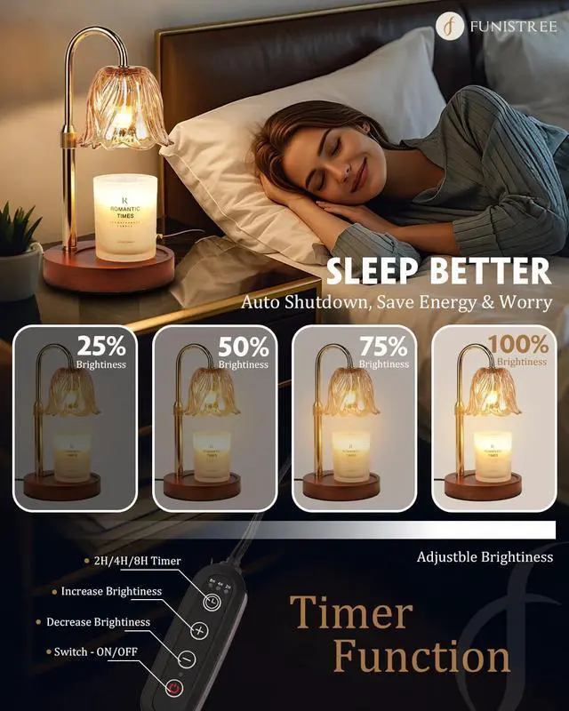 Alt view image 3 of 7 - Candle Warmer Lamp, Gold Candle Lamp Warmer with Timer & Dimmer with 2 Bulbs, Mothers Day Birthday Gifts for Women Mom, House Warming Gift New Home Bedroom Decor, Height Adjustable