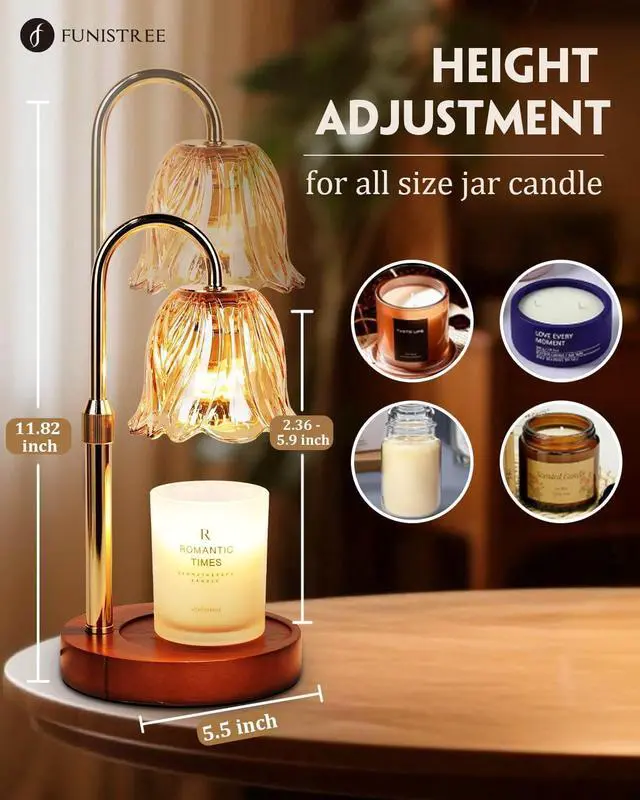 Alt view image 2 of 7 - Candle Warmer Lamp, Gold Candle Lamp Warmer with Timer & Dimmer with 2 Bulbs, Mothers Day Birthday Gifts for Women Mom, House Warming Gift New Home Bedroom Decor, Height Adjustable