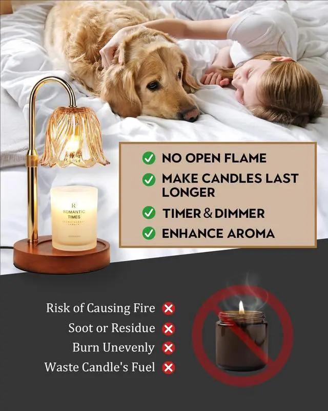 Alt view image 4 of 7 - Candle Warmer Lamp, Gold Candle Lamp Warmer with Timer & Dimmer with 2 Bulbs, Mothers Day Birthday Gifts for Women Mom, House Warming Gift New Home Bedroom Decor, Height Adjustable
