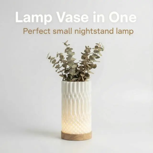 Alt view image 2 of 7 - Small Bedside Lamp for Nightstand, 3D Printed Mini Table Lamp, 3 Color Temperatures Warm to Cool White, Cozy Small Lamp for Bedroom Dorm Tight Spaces, Ash Wood Base, 8.8 Inch Tall - Helix