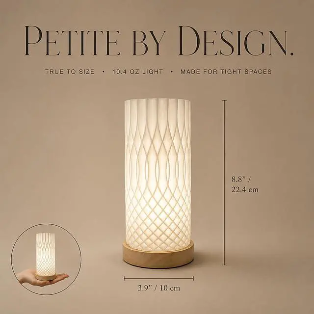 Alt view image 4 of 7 - Small Bedside Lamp for Nightstand, 3D Printed Mini Table Lamp, 3 Color Temperatures Warm to Cool White, Cozy Small Lamp for Bedroom Dorm Tight Spaces, Ash Wood Base, 8.8 Inch Tall - Helix