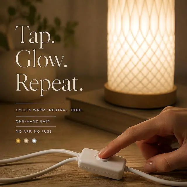 Alt view image 5 of 7 - Small Bedside Lamp for Nightstand, 3D Printed Mini Table Lamp, 3 Color Temperatures Warm to Cool White, Cozy Small Lamp for Bedroom Dorm Tight Spaces, Ash Wood Base, 8.8 Inch Tall - Helix