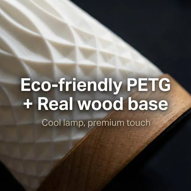 Alt view image 7 of 7 - Small Bedside Lamp for Nightstand, 3D Printed Mini Table Lamp, 3 Color Temperatures Warm to Cool White, Cozy Small Lamp for Bedroom Dorm Tight Spaces, Ash Wood Base, 8.8 Inch Tall - Helix