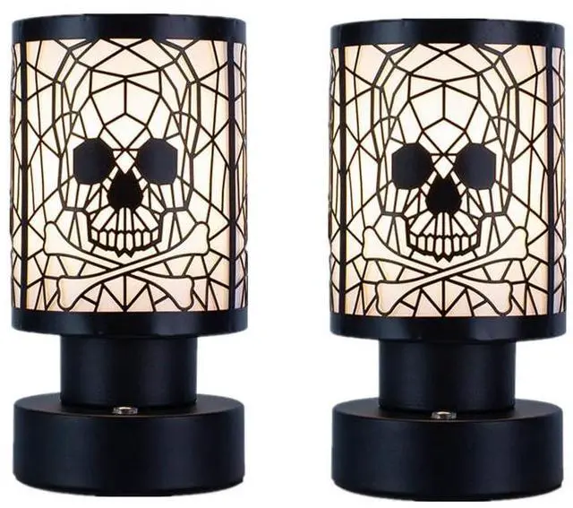 Main image of Rechargeable Cordless Touch Desk Lamp with Metal Skull Lampshade, 3-Level Dimmable, Halloween Theme, for Bedroom, Living Room, Restaurant, Bar