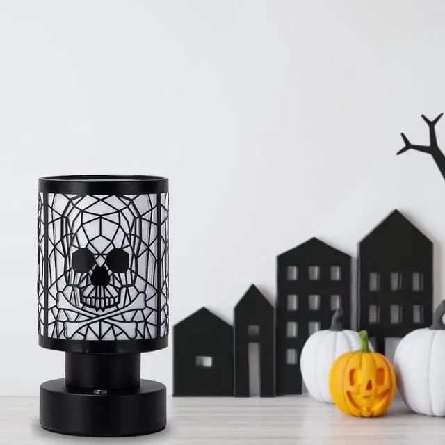 Alt view image 3 of 6 - Rechargeable Cordless Touch Desk Lamp with Metal Skull Lampshade, 3-Level Dimmable, Halloween Theme, for Bedroom, Living Room, Restaurant, Bar