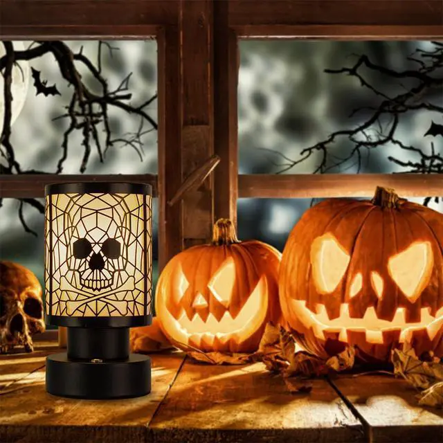 Alt view image 6 of 6 - Rechargeable Cordless Touch Desk Lamp with Metal Skull Lampshade, 3-Level Dimmable, Halloween Theme, for Bedroom, Living Room, Restaurant, Bar